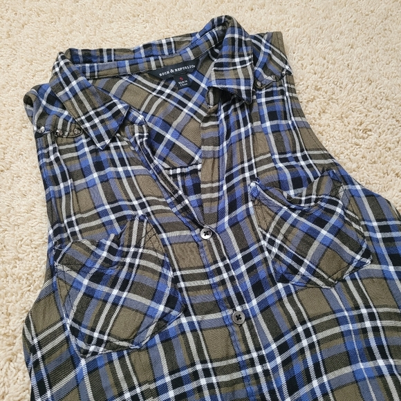 Rock & Republic Plaid Studded Button Down Sleeveless Tank Top S Grunge Y2K - Picture 3 of 12